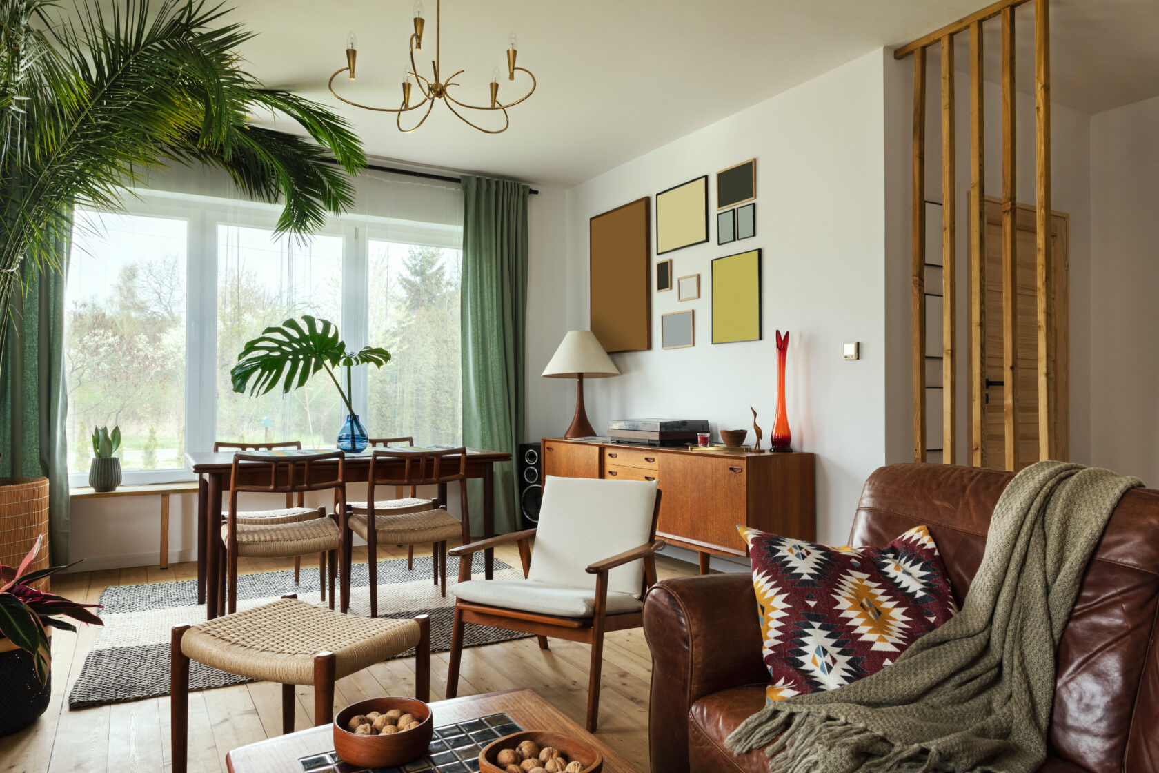 Modern scandinavian home interior of living room with design ret
