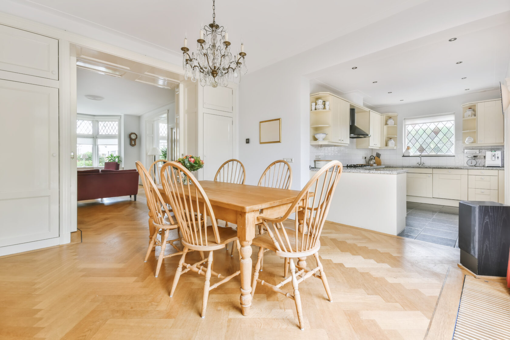 Nice dining room with solid wooden table